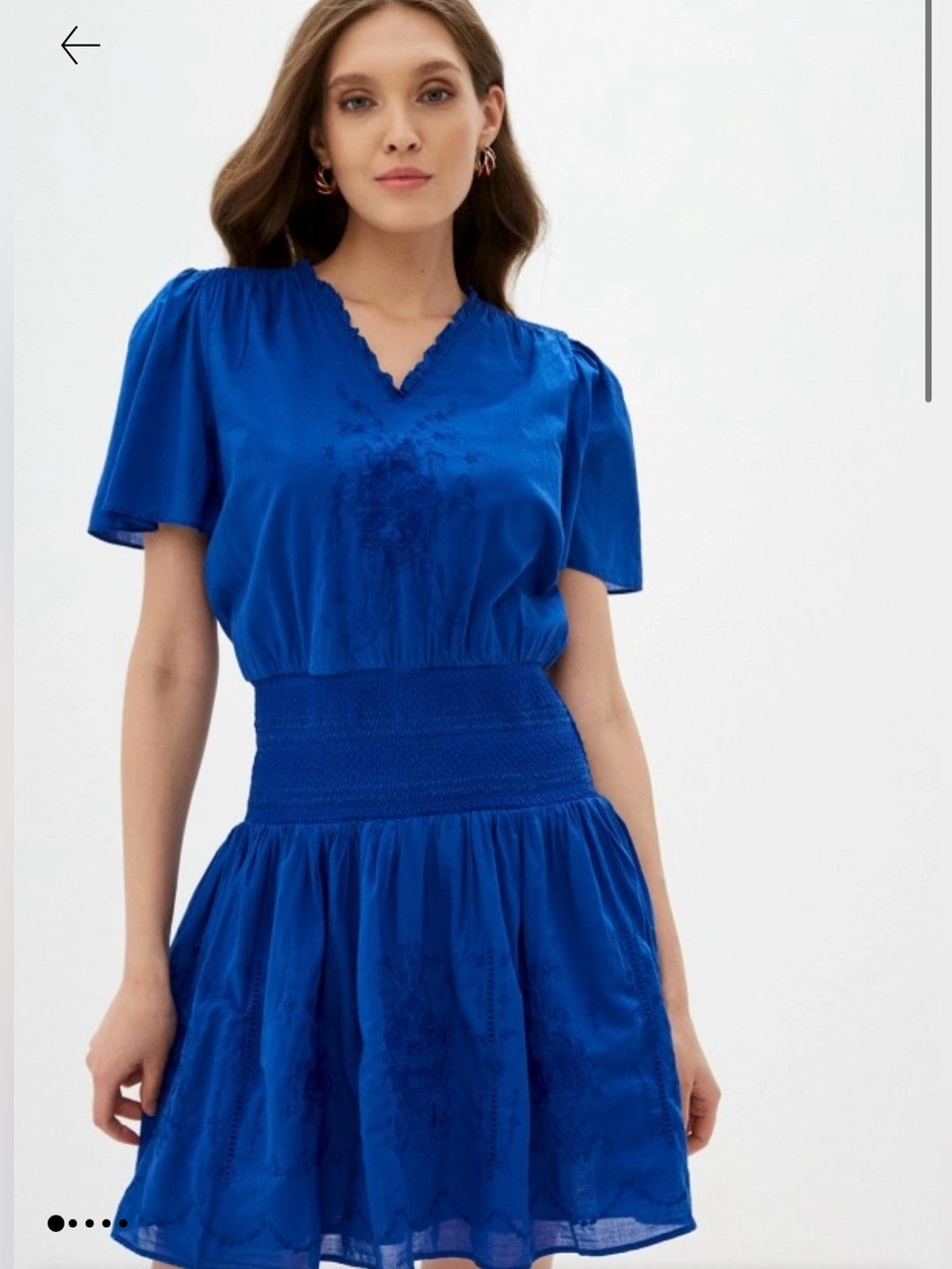New NWT Women’s Ralph Lauren Blue Smocked Embroidered Cinched Waist Dress Blue